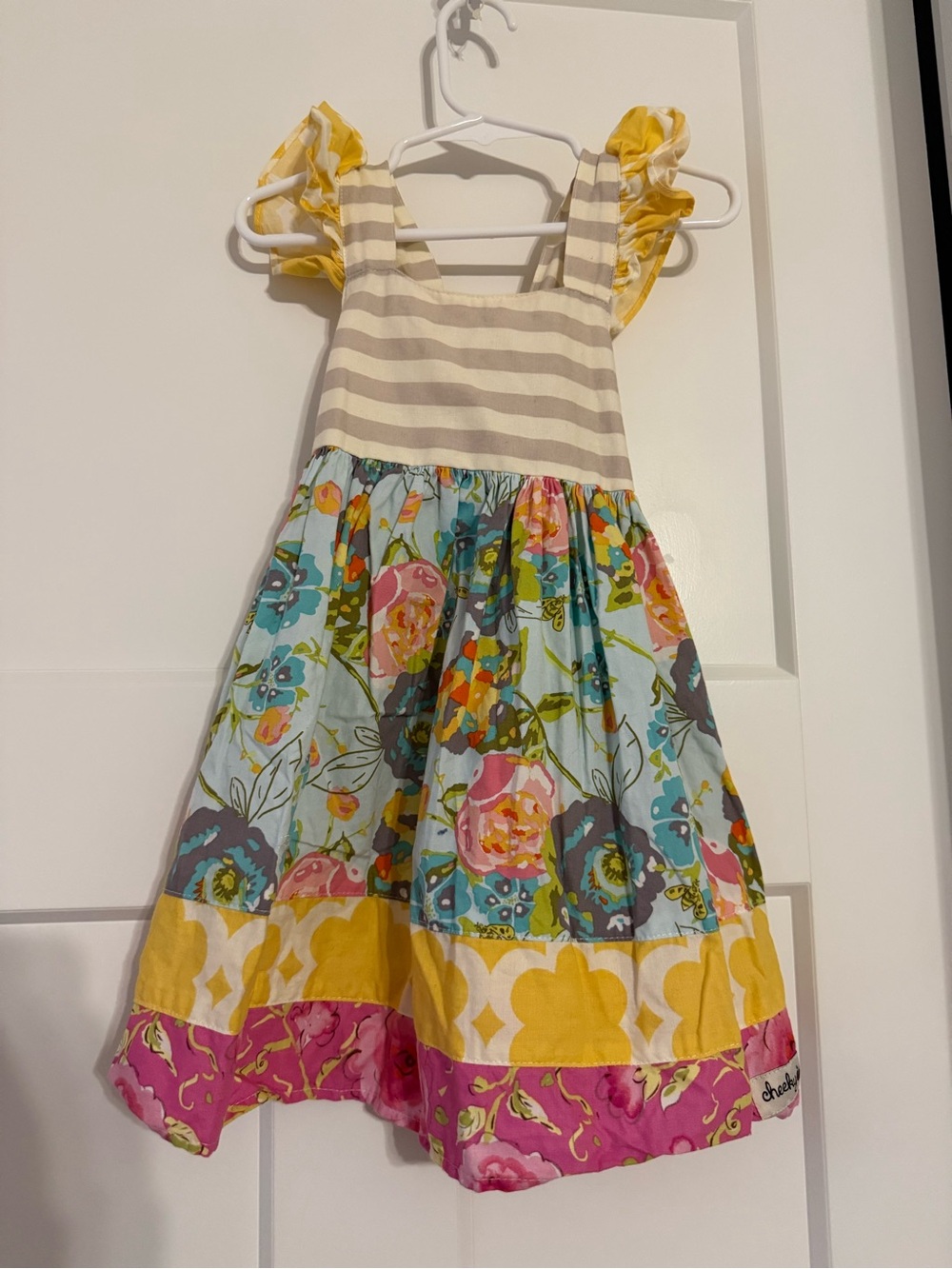 cheeky plum Yellow, Pink & Blue Floral Ruffle Dress 100% cotton made in USA
